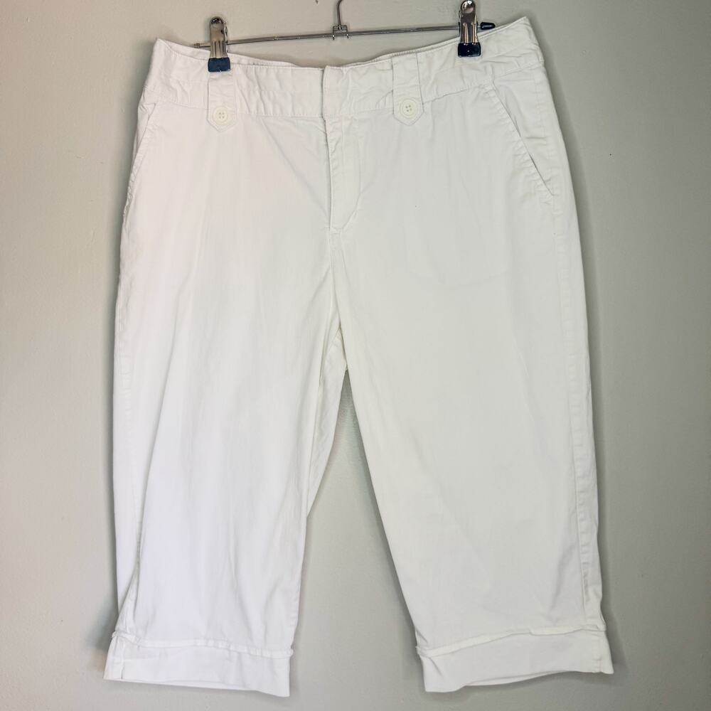St. John's Bay White Cropped Capri Pants Size 12 Cotton Linen